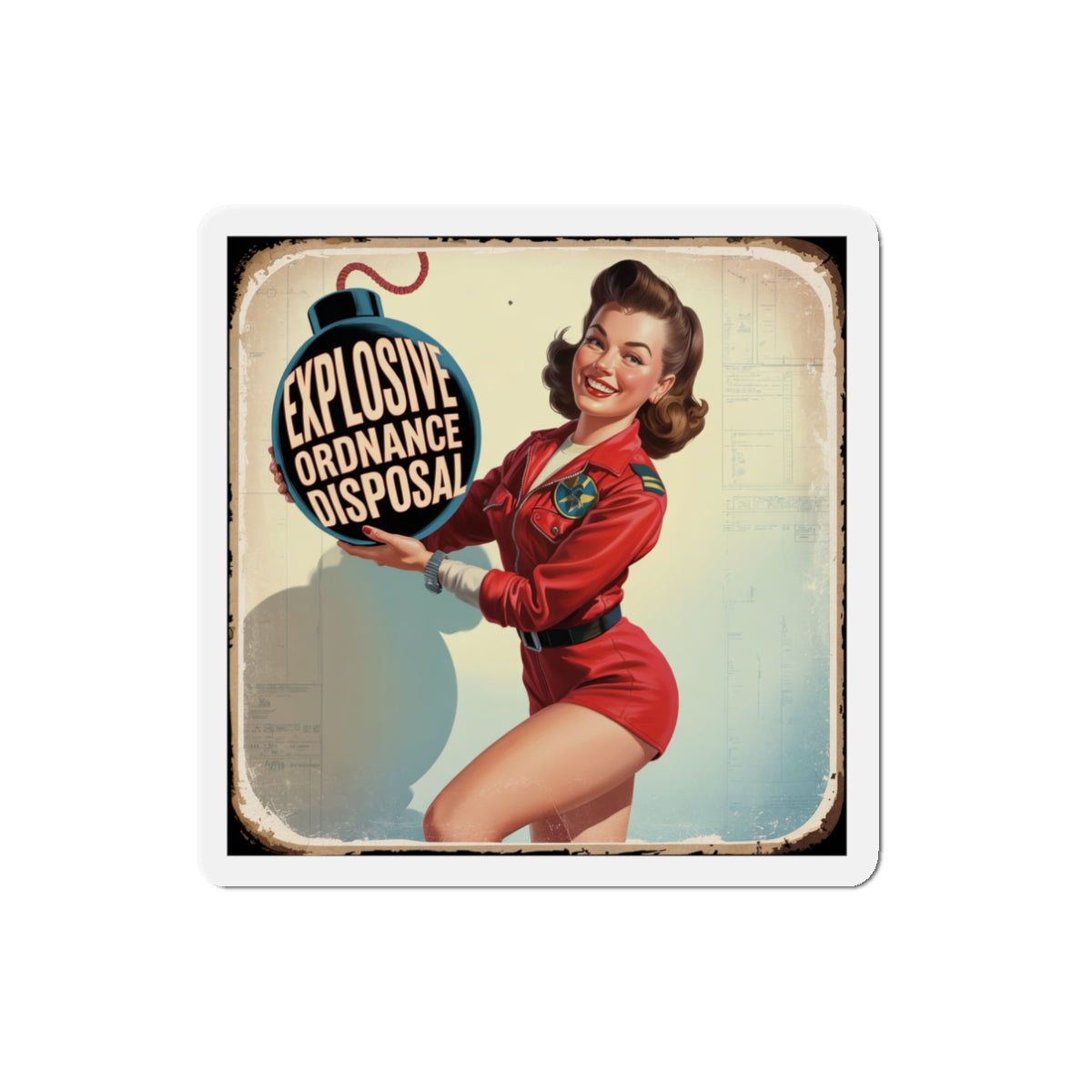 Pinup Girl Holding Bomb- Magnet