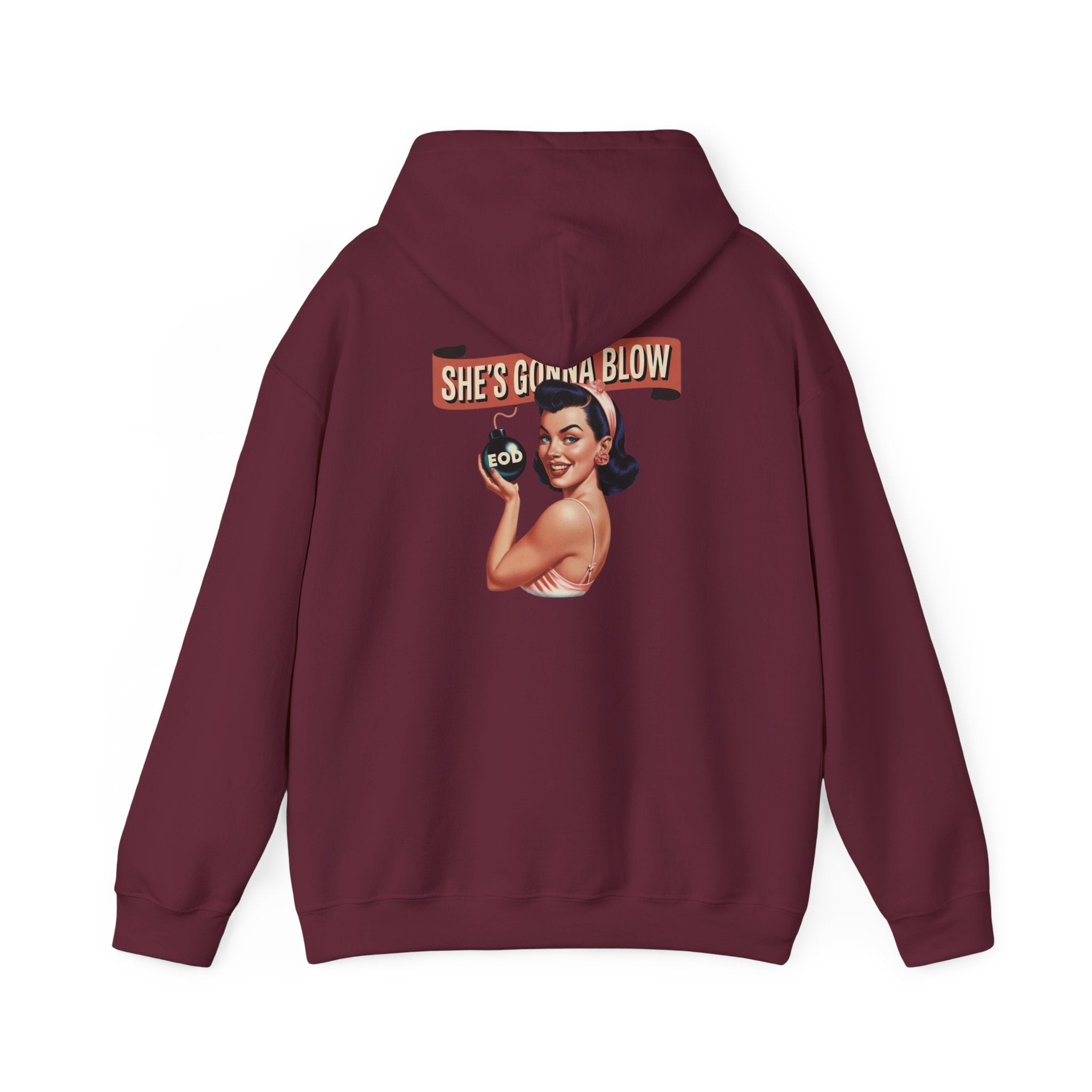 Retro Pinup Hoodie — “She’s Gonna Blow”